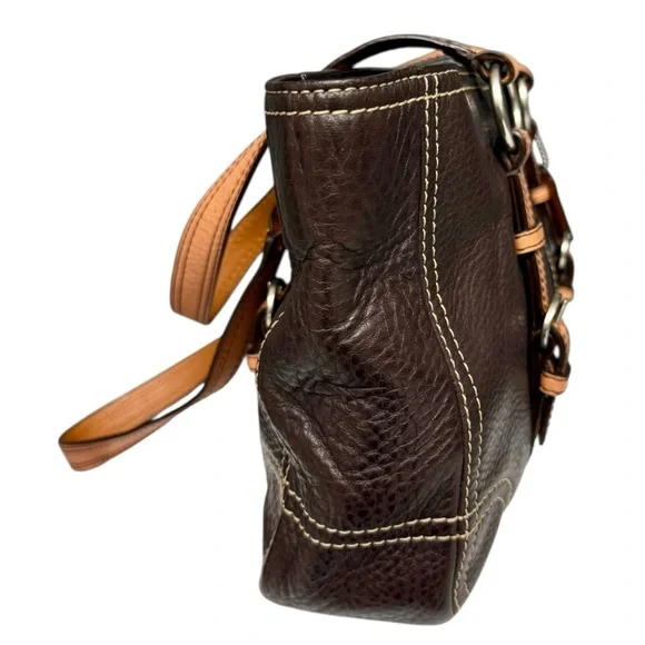 Vintage Coach Chelsea Brown Tan Pebble Leather Shoulder Bag F12339 Satchel Zip - Picture 7 of 15